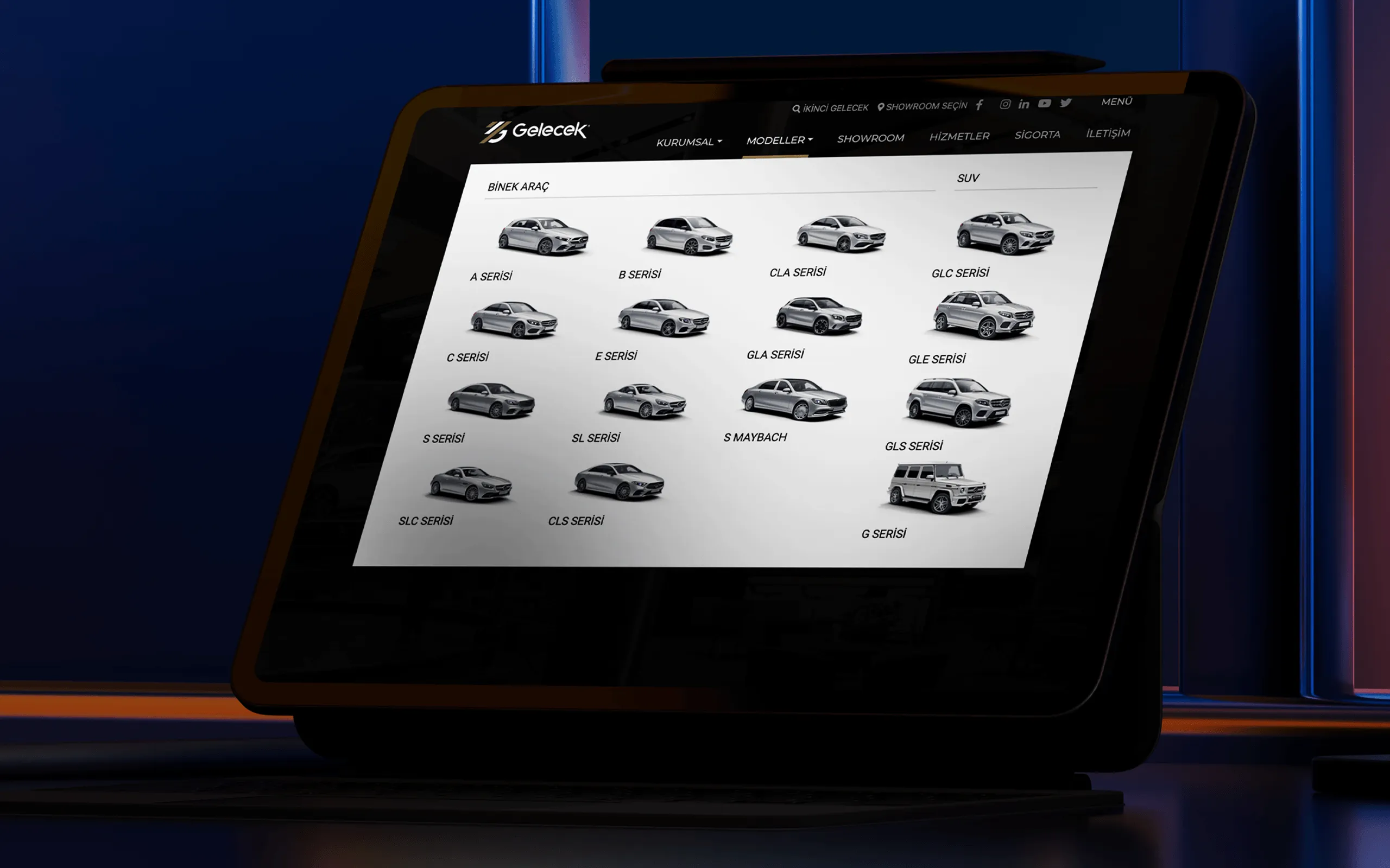 Fahrzeugauswahl auf einem Tablet