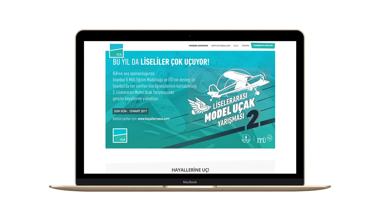Website des Wettbewerbs Hayallerine Uç auf einem Laptop