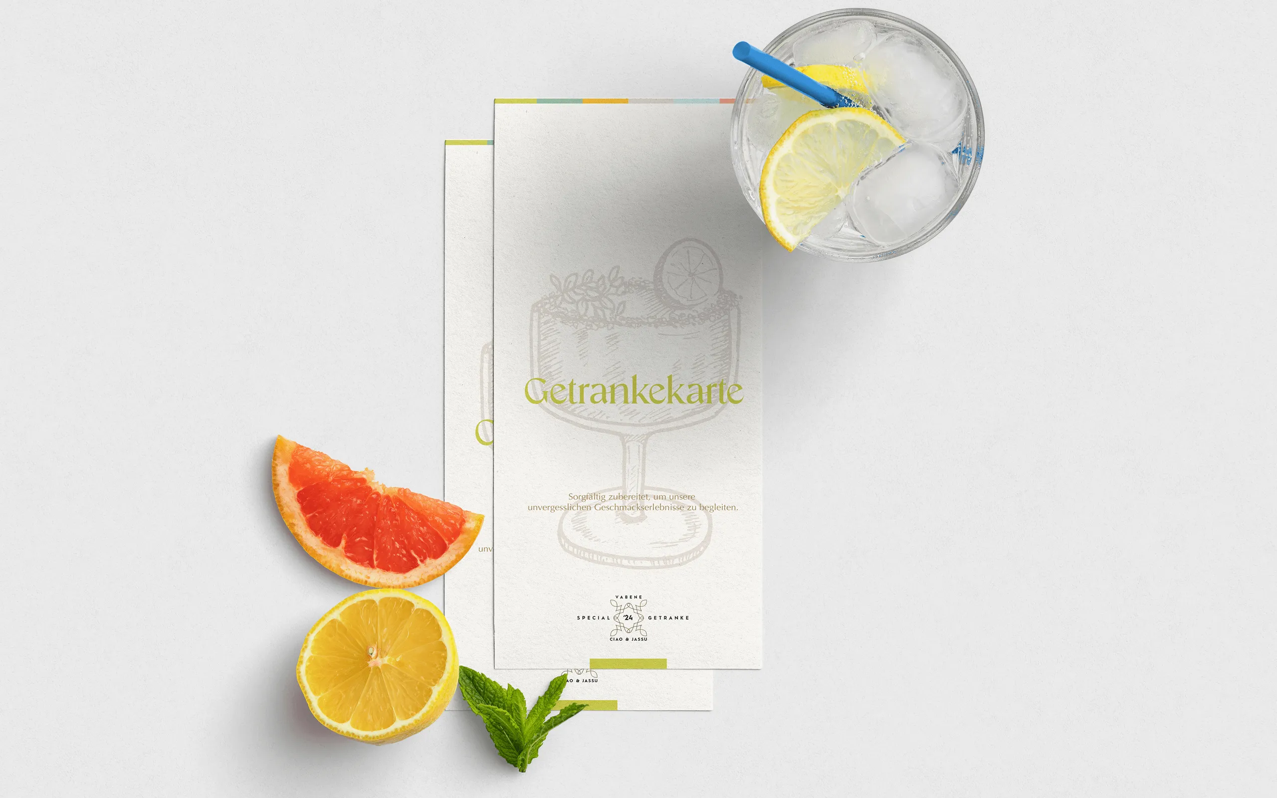 Getränkekarte von Va Bene mit Zitrusfrüchten