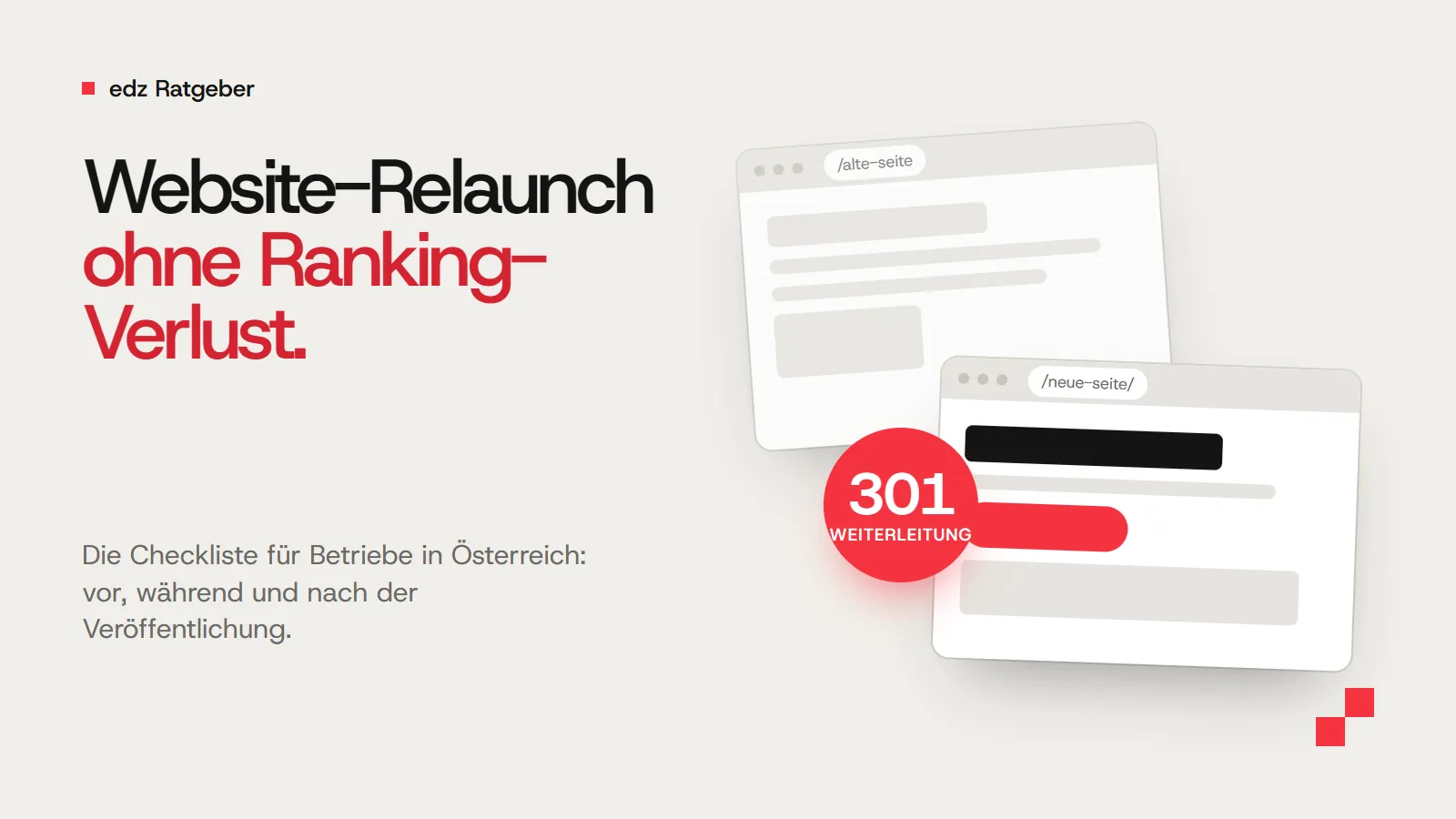 Grafik: alte und neue Unterseite, verbunden durch eine 301-Weiterleitung